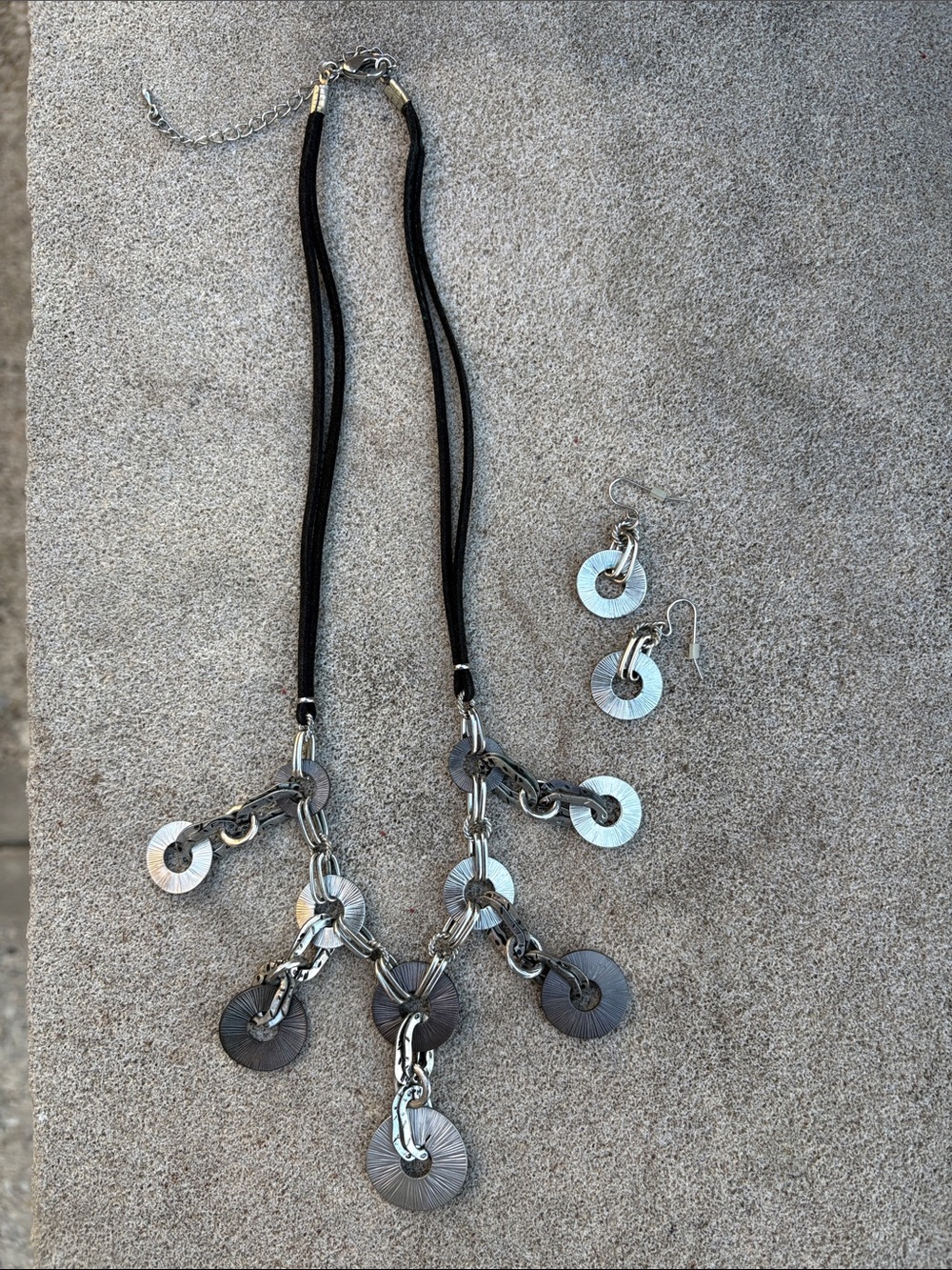 Silver-Tone Disc Statement Necklace & Earring Set - Women Jewelry